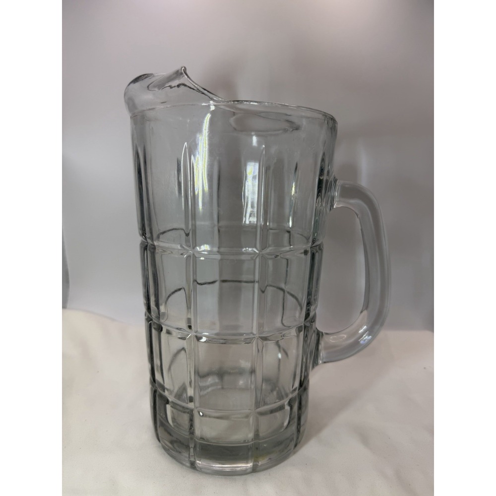 Vintage Anchor Hocking 50oz Tartan Plaid Clear Crystal Water Pitcher w/ Ice Lip